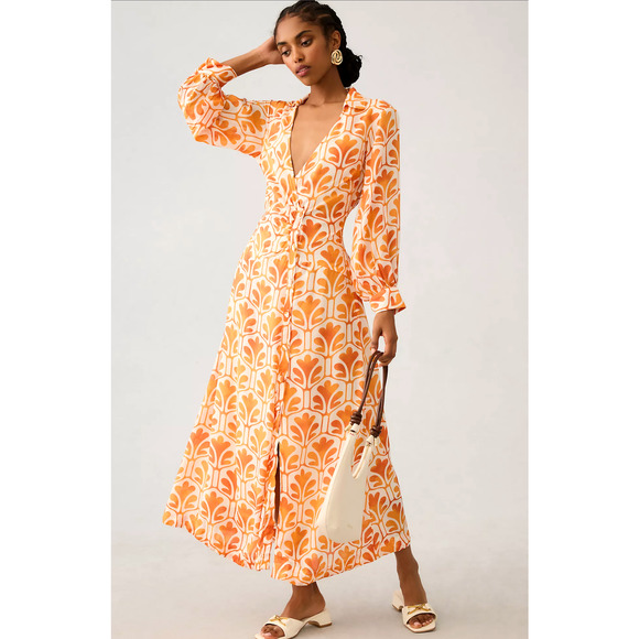 Anthropologie Maeve Printed Wrap Shirt Dress - New 4 - Picture 1 of 5